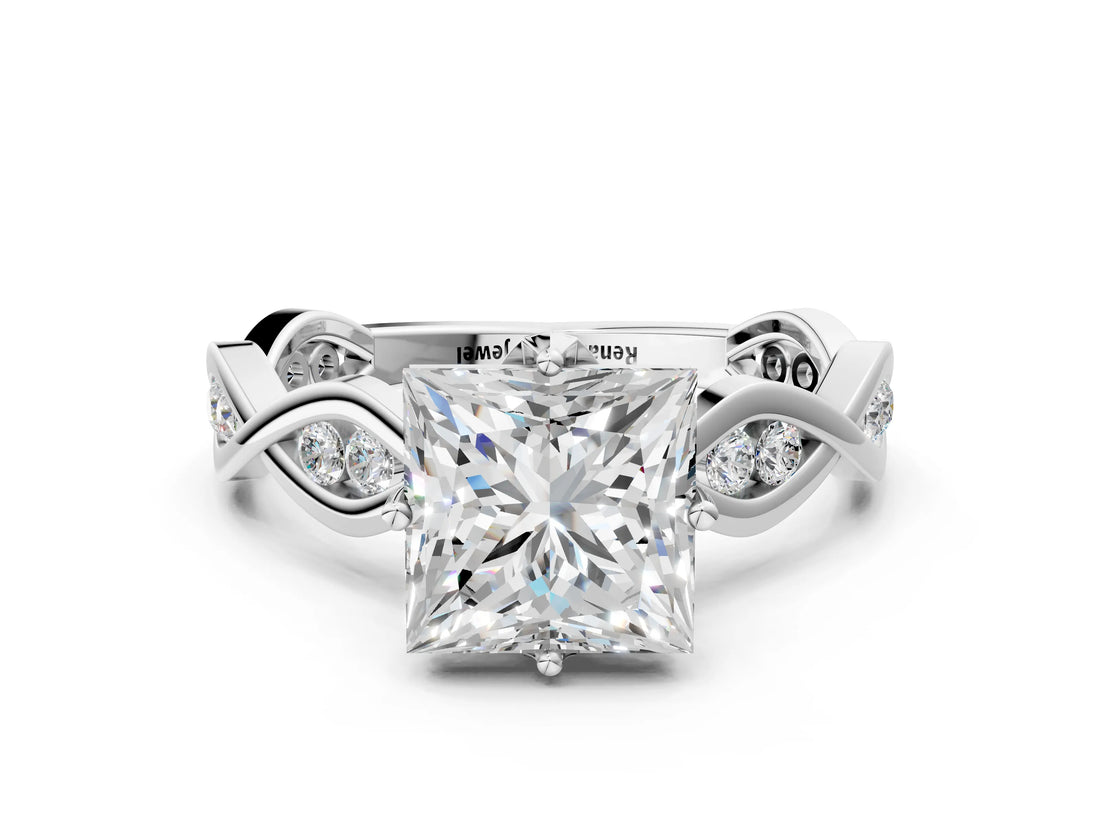 Platinum Princess Solitaire Twist Band with Leaf Prong Setting 1