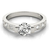 Platinum Radiant Brilliant Channel-Set Diamond Ring with Bezel Prong Setting