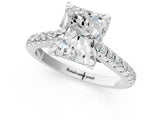 Platinum Radiant Brilliant Diamond Solitaire with Pavé Band and Four-Prong Setting 1