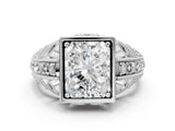 Platinum Radiant Cut Brilliant Milgrain Filigree Diamond Ring with Square Prong Setting_13