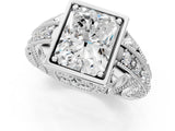 Platinum Radiant Cut Brilliant Milgrain Filigree Diamond Ring with Square Prong Setting_14