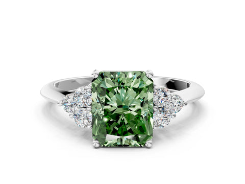 Platinum Radiant Cut Cluster Accent Engagement Ring Setting for Fancy Green Center_18