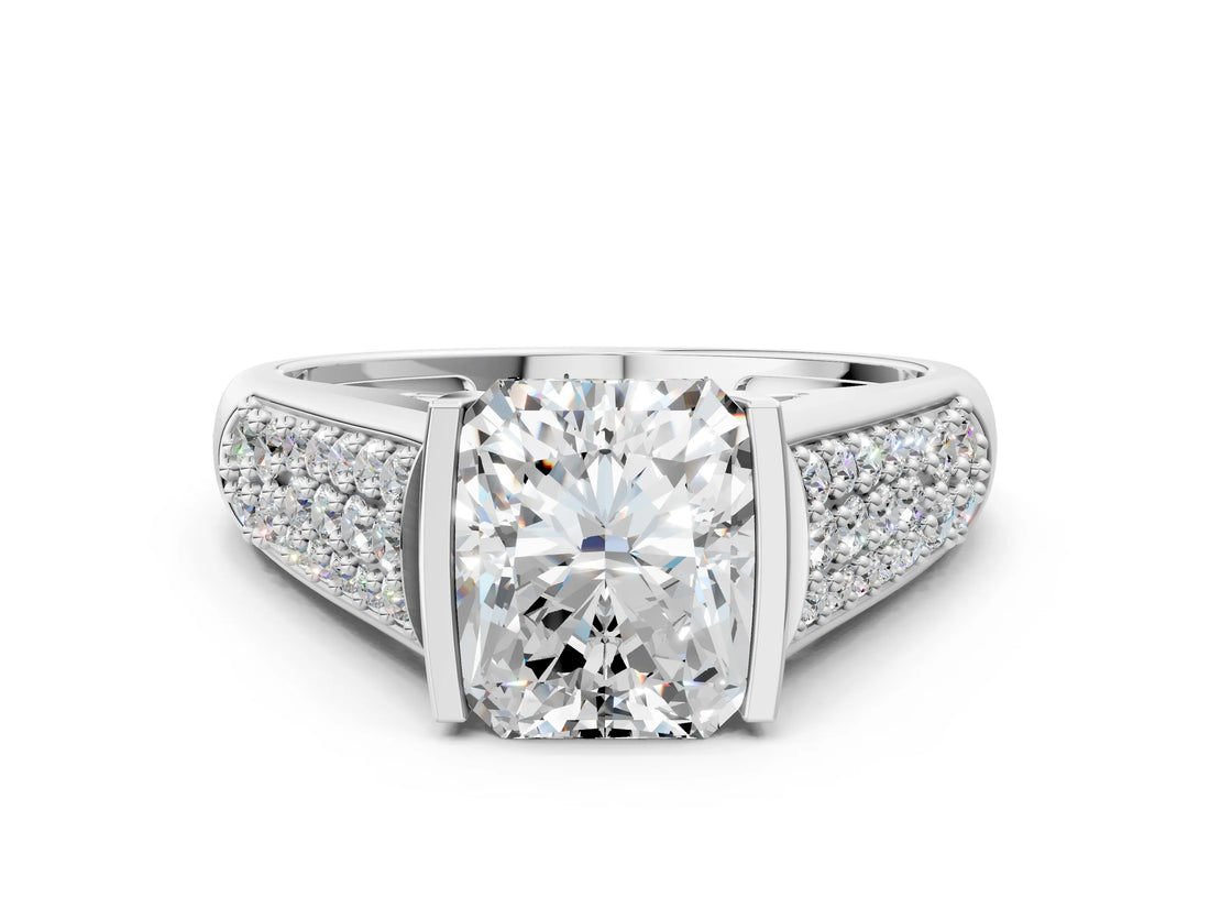 Platinum Radiant Cut Cut Diamond Channel Set Pave Band with Tension Prong Setting_7