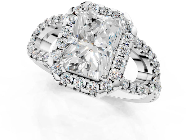Platinum Radiant Cut Split Shank Pave Halo Engagement Ring Setting