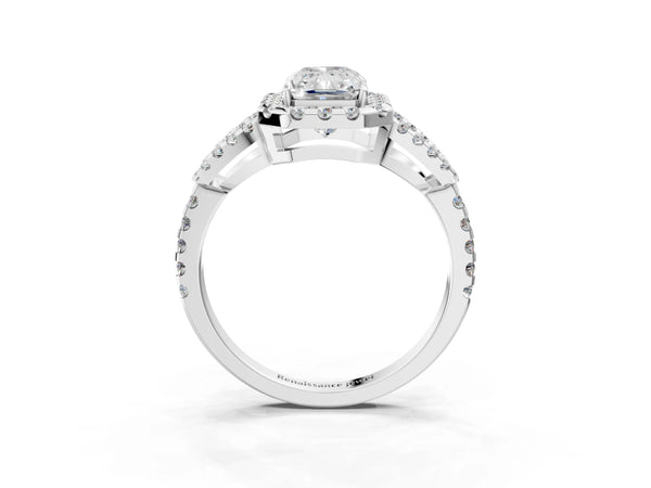 Platinum Radiant Cut Split Shank Pave Halo Engagement Ring Setting