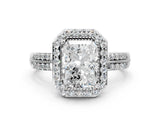 Platinum Radiant Cut Diamond Double Halo Ring with Split Shank and Four-Prong Setting_7