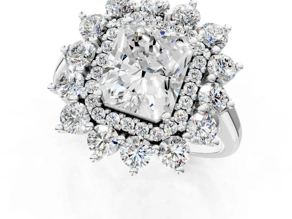Platinum Radiant Cut Floral Double Halo Engagement Ring Setting