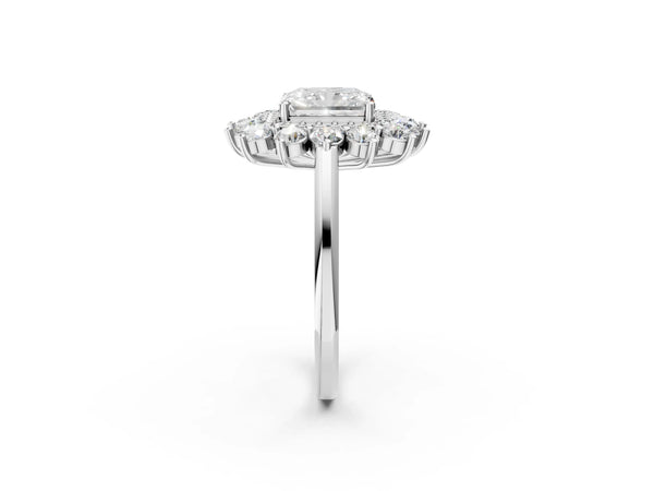 Platinum Radiant Cut Floral Double Halo Engagement Ring Setting