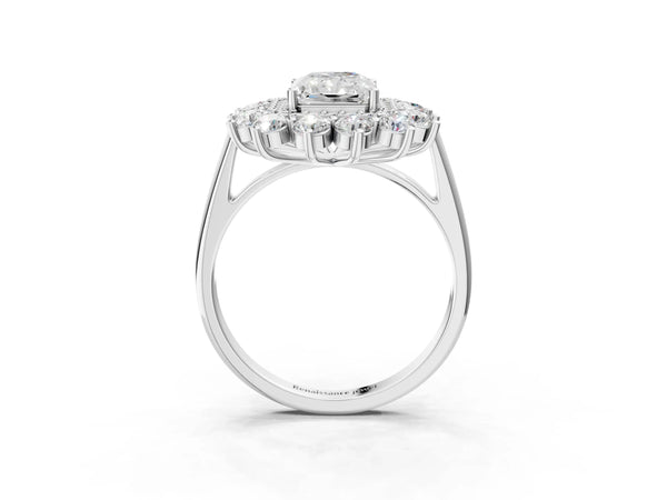Platinum Radiant Cut Floral Double Halo Engagement Ring Setting