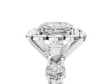 Platinum Radiant Cut Diamond Floral Halo Engagement Ring with Shared Prong Setting 1