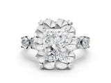 Platinum Radiant Cut Diamond Floral Halo Engagement Ring with Shared Prong Setting 2