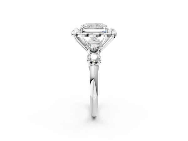 Platinum Radiant Cut Floral Engagement Ring Setting with Polished Petal Frame and Side Accents