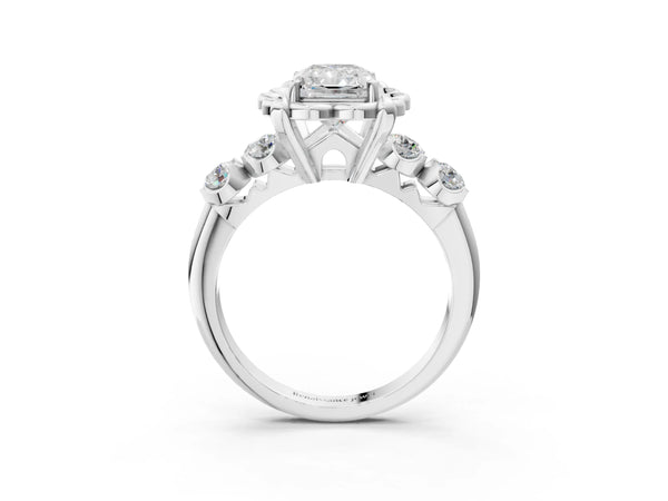Platinum Radiant Cut Floral Engagement Ring Setting with Polished Petal Frame and Side Accents