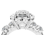 Platinum Radiant Cut Diamond Floral Halo Engagement Ring with Shared Prong Setting