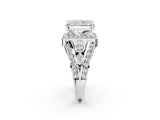 Platinum Radiant Cut Diamond Halo Ring with Split Shank and Bezel Accents and Four-Prong Setting_15