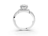Platinum Radiant Cut Diamond Halo Ring with Split Shank and Bezel Accents and Four-Prong Setting_16