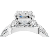 Platinum Radiant Cut Diamond Halo Ring with Split Shank and Bezel Accents and Four-Prong Setting_17