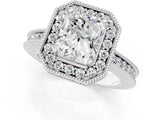 Platinum Radiant Cut Diamond Milgrain Halo Engagement Ring with Round Pavé Band and Prong Setting_13