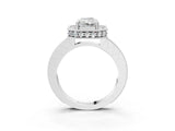 Platinum Radiant Cut Diamond Milgrain Halo Engagement Ring with Round Pavé Band and Prong Setting_15