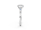 Platinum Radiant Cut Diamond Ring with Baguette Side Stones, Channel Set Band, and Four-Prong Setting_15