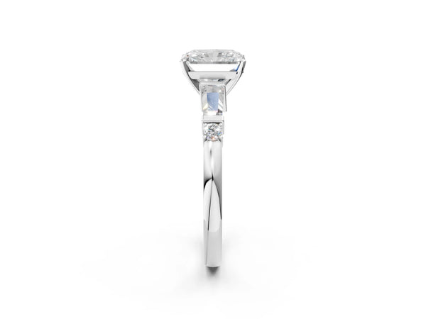 Platinum Radiant Cut Three Stone Engagement Ring Setting with Bar Set Tapered Baguettes