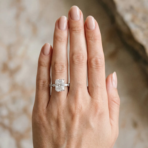 Platinum Radiant Cut Engagement Ring Setting with Marquise and Round Side Accents