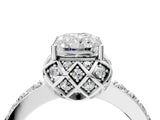 Platinum Radiant Cut Diamond Scalloped Halo Engagement Ring with Round Shared Prong Band_16