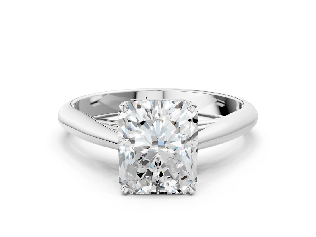 Platinum Radiant Cut Diamond Solitaire Engagement Ring with Cathedral Setting and Four-Prong Mount_14