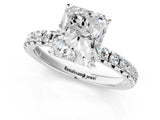 Platinum Radiant Cut Diamond Solitaire Pavé Engagement Ring with Round Band and Prong Setting_12