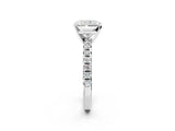 Platinum Radiant Cut Diamond Solitaire Pavé Engagement Ring with Round Band and Prong Setting_13
