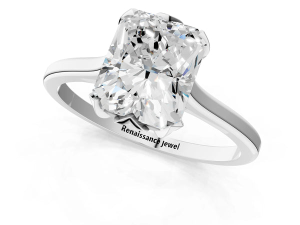 Platinum Radiant Cut Floral Solitaire Engagement Ring Setting with Flower Head and Plain Band