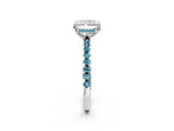 Platinum Radiant Cut Diamond Solitaire Ring with Round with Blue Topaz side stone Pavé Band and Four-Prong Setting_14