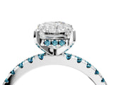 Platinum Radiant Cut Diamond Solitaire Ring with Round with Blue Topaz side stone Pavé Band and Four-Prong Setting_16