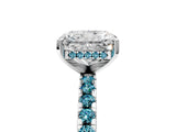 Platinum Radiant Cut Diamond Solitaire Ring with Round with Blue Topaz side stone Pavé Band and Four-Prong Setting_17