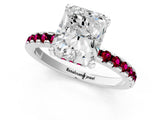 Platinum Radiant Cut Diamond Solitaire Ring with Round with Garnet side stone Pavé Band and Four-Prong Setting_13
