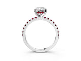 Platinum Radiant Cut Diamond Solitaire Ring with Round with Garnet side stone Pavé Band and Four-Prong Setting_15