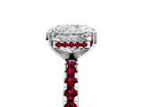 Platinum Radiant Cut Diamond Solitaire Ring with Round with Garnet side stone Pavé Band and Four-Prong Setting_17