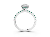 Platinum Radiant Cut Diamond Solitaire Ring with Round with Green Sapphire side stone Pavé Band and Four-Prong Setting_15