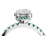 Platinum Radiant Cut Diamond Solitaire Ring with Round with Green Sapphire side stone Pavé Band and Four-Prong Setting_16