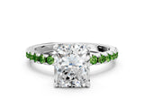 Platinum Radiant Cut Diamond Solitaire Ring with Round with Peridot side stone Pavé Band and Four-Prong Setting_12