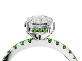 Platinum Radiant Cut Diamond Solitaire Ring with Round with Peridot side stone Pavé Band and Four-Prong Setting_16