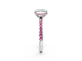 Platinum Radiant Cut Diamond Solitaire Ring with Round with Pink Sapphire side stone Pavé Band and Four-Prong Setting_14