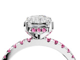 Platinum Radiant Cut Diamond Solitaire Ring with Round with Pink Sapphire side stone Pavé Band and Four-Prong Setting_16