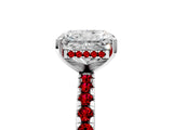 Platinum Radiant Cut Diamond Solitaire Ring with Round with Ruby side stone Pavé Band and Four-Prong Setting_17
