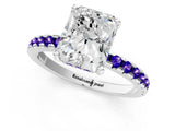 Platinum Radiant Cut Diamond Solitaire Ring with Round with Tanzanite side stone Pavé Band and Four-Prong Setting_13