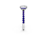 Platinum Radiant Cut Diamond Solitaire Ring with Round with Tanzanite side stone Pavé Band and Four-Prong Setting_14