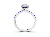 Platinum Radiant Cut Diamond Solitaire Ring with Round with Tanzanite side stone Pavé Band and Four-Prong Setting_15