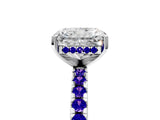 Platinum Radiant Cut Diamond Solitaire Ring with Round with Tanzanite side stone Pavé Band and Four-Prong Setting_17