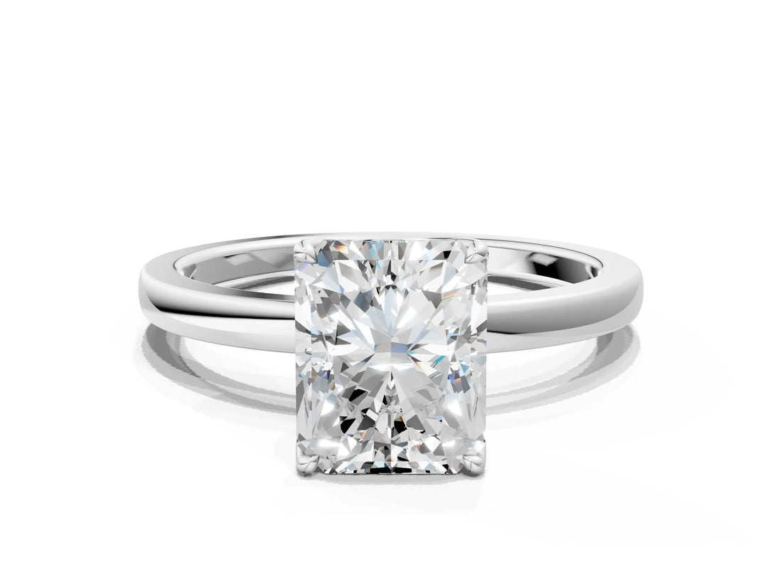 Platinum Radiant Cut Diamond Solitaire Ring with Thin Band and Prong Setting_12