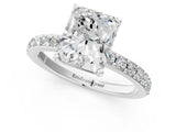 Platinum Radiant Cut Diamond Solitaire with Pave Band and Four-Prong Setting 1
